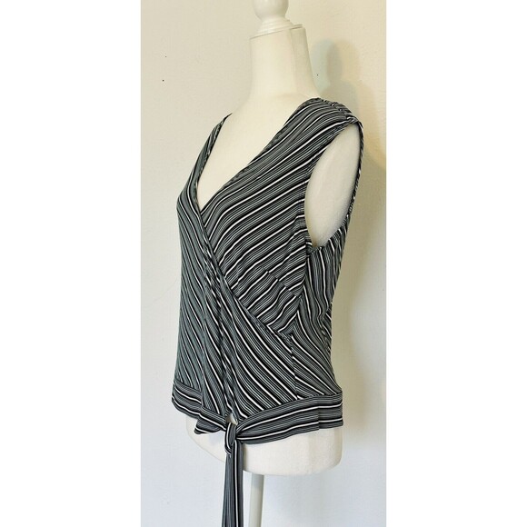 Ann Taylor Loft Women Size L Sleeveless Side Tie Striped Blouse Career Feminine - Picture 4 of 10